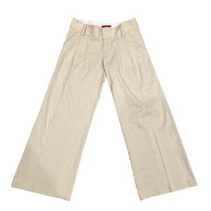 Alice + Olivia Beige Linen Blend Wide Leg Pants • Size 6 • Sparkle Detail